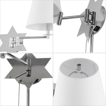 David 18.5" Modern French Country Swing Arm Plug-In or Hardwired Iron LED Star Wall Sconce with Pull-Chain and USB Charging Port - JONATHAN Y